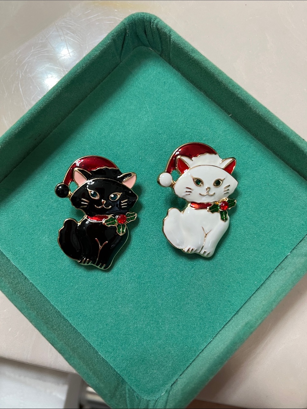 Festive Cat Enamel Pin Set - Black & White Christmas Cats